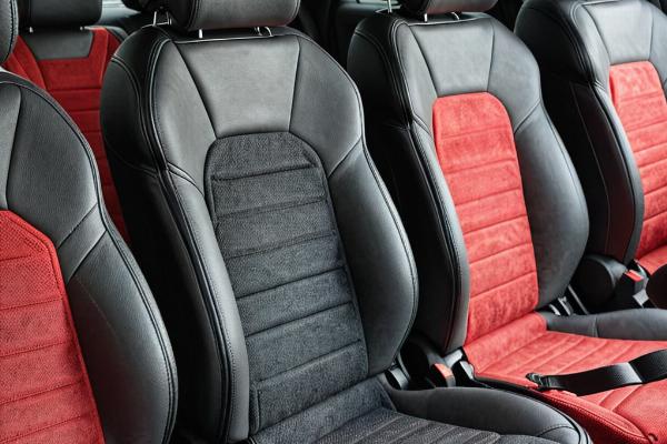 Stained fabric car seats before cleaning